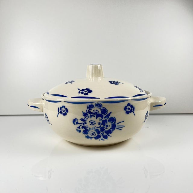Vintage Semi-Porcelain Tureen with Blue Floral Pattern from Badonviller, 1920s For Sale - Image 14 of 14