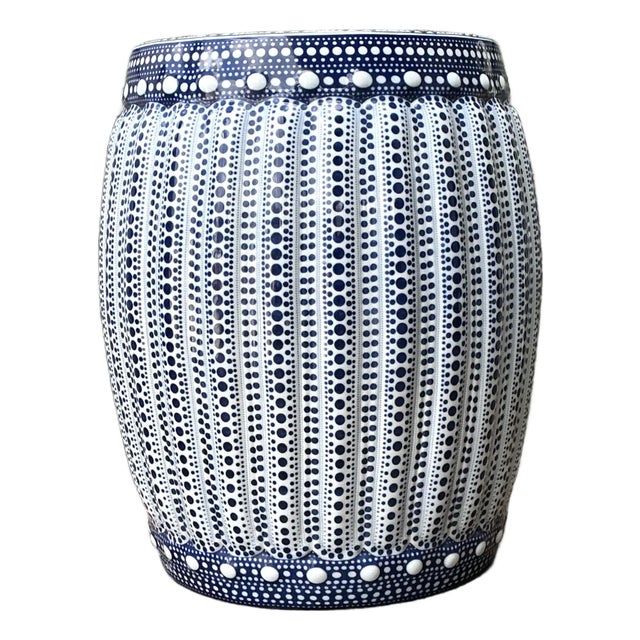 Vintage Polka Dot Glazed Ceramic Low Stool For Sale