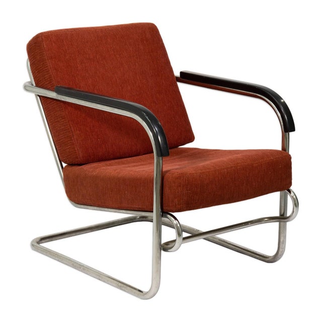 Bauhaus / Thonet Style Pair of Armchairs C. 1930s Tubular Steel With Red-Brown Upholstery For Sale - Image 4 of 8