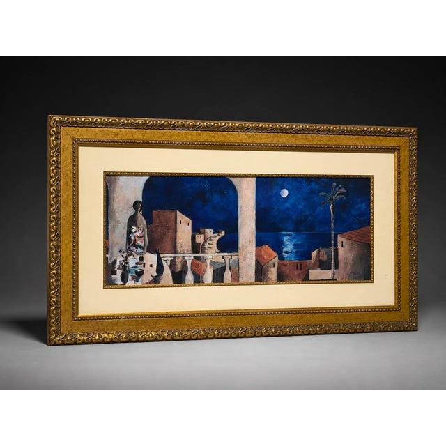 Modern Mediterranean Coastal Framed Wall Art 45x25 Ornate Gold Frame Home Decor For Sale - Image 3 of 4