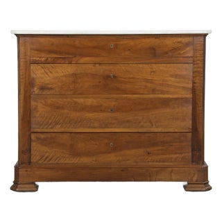 19th Century French Louis Philippe Walnut Chest of Drawers W/ Carrara Marble For Sale