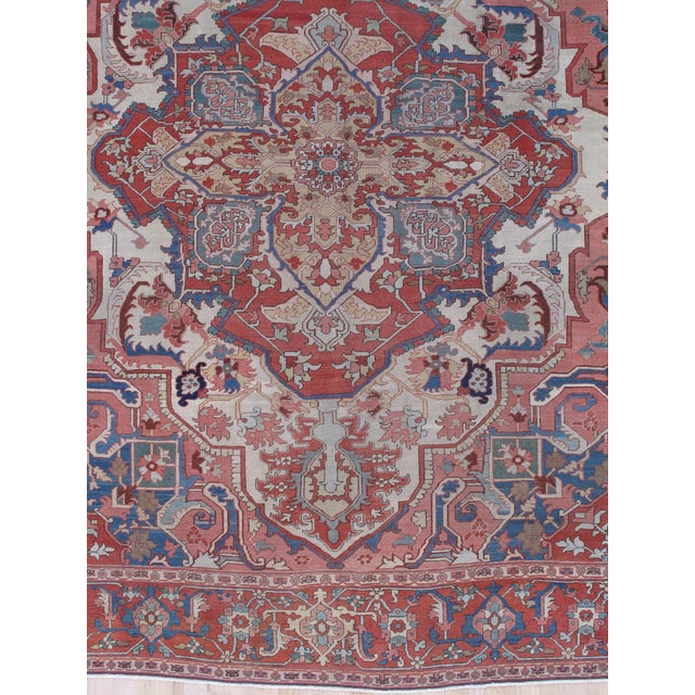 Antique Persian Heriz Carpet Handmade Wool Oriental Rug, Light, Pink, Light Blue For Sale - Image 4 of 18