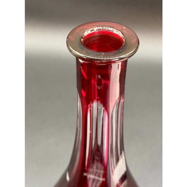 Vintage Lausitzer German Cranberry Cut Crystal Decanter For Sale - Image 15 of 16