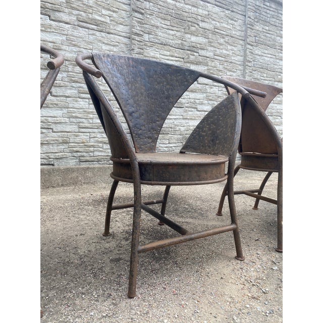 Pair Sculptural French Bistro Chair in Welded Steel, Brutalist Style For Sale - Image 9 of 14