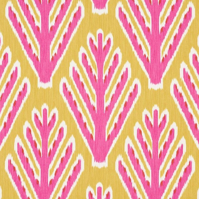 Sample - Schumacher X Johnson Hartig Bodhi Tree Fabric in Yellow & Pink For Sale