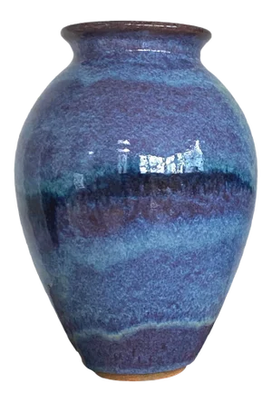 1980s Signed Gradient Blue Studio Pottery Urn