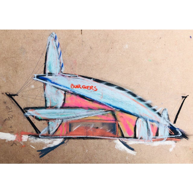 Original Architectural Concept Drawing “Burgers” on Board by Erik Sulander 24x17, Signed, unframed