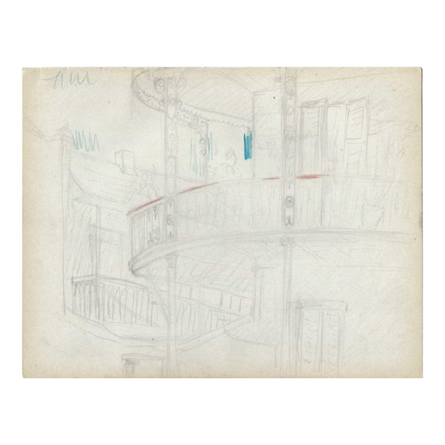 1940s Grace Spongberg New Orleans French Quarter Drawing For Sale