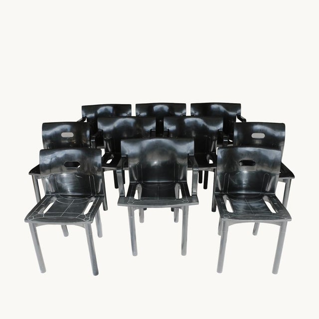 Chairs in Printed Black Plastic by Anna Castelli Ferreiri for Kartell, 1980s, Set of 10 For Sale - Image 11 of 11