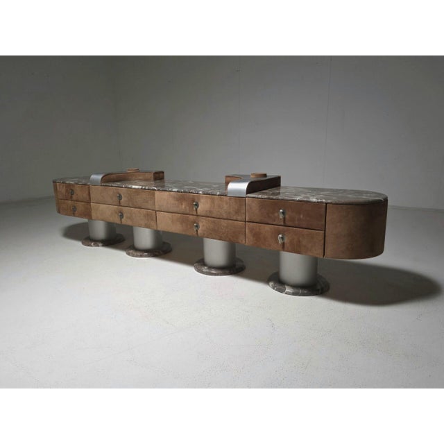 Italian Sculptural Three-Piece Sideboard in Suede and Breccia Marble, 1970s For Sale - Image 12 of 12
