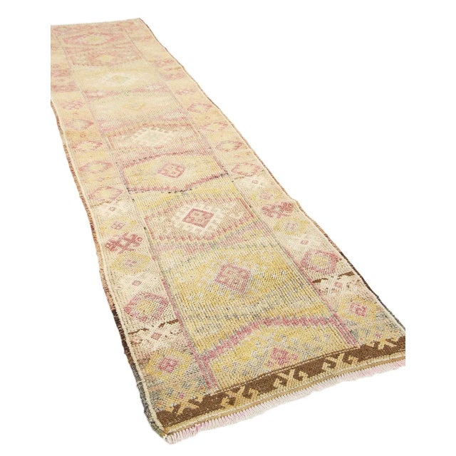 Mid-Century Modern Faded Vintage Herki Runner For Sale - Image 3 of 7