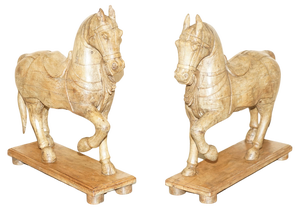 Decorative Hand Carved Wooden Statues of Horses, 1880, Set of 2