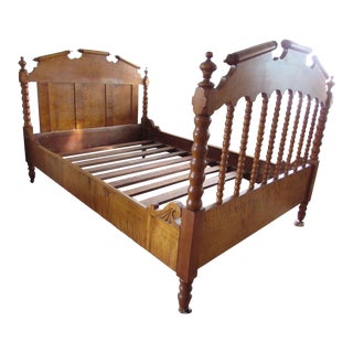 Late 19th Century Antique Birdseye Maple Bobbin Spindle Full Bed For Sale