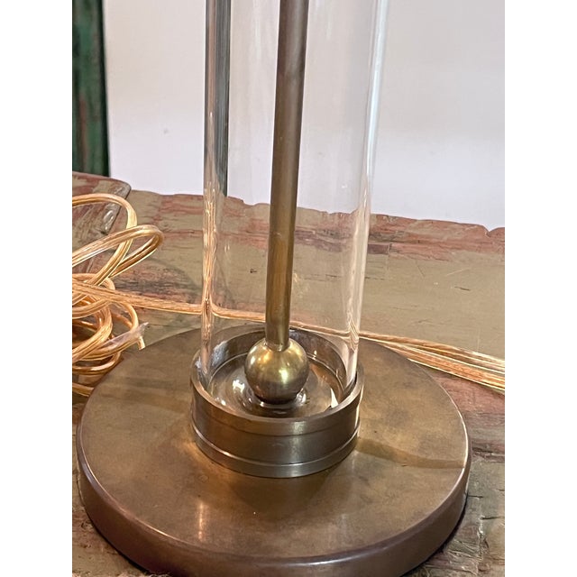 1990s Pair of Ralph Lauren Home Adjustable Tubular Glass & Brass Table Lamps With Original Shades For Sale - Image 13 of 13
