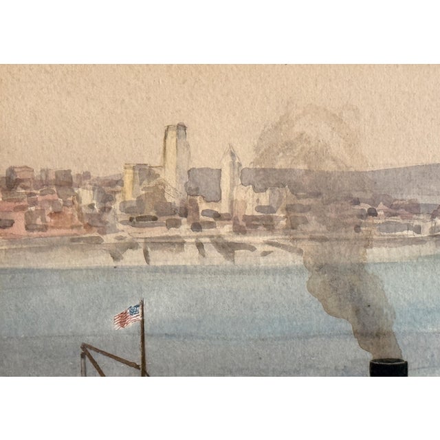 American Robert Wathen Watercolor and Gouache Painting of Steam Boat "Allen B. Wood" American Barge Line Co. For Sale - Image 3 of 9