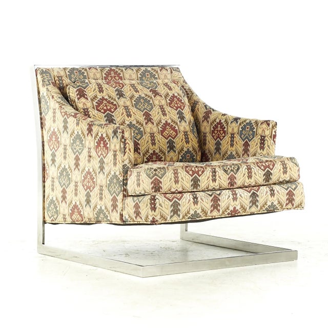 Milo Baughman Style Mid Century Chrome Cantilever Lounge Chairs - Pair For Sale - Image 10 of 13