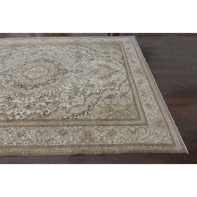 1970s Vintage Persian Handmade Wool Cotton Beige Area Rug For Sale - Image 11 of 11
