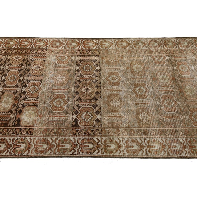 Chestnut 19th Century Antique Malayer Wool Runner Rug With Geometric Trellis Motif For Sale - Image 8 of 10