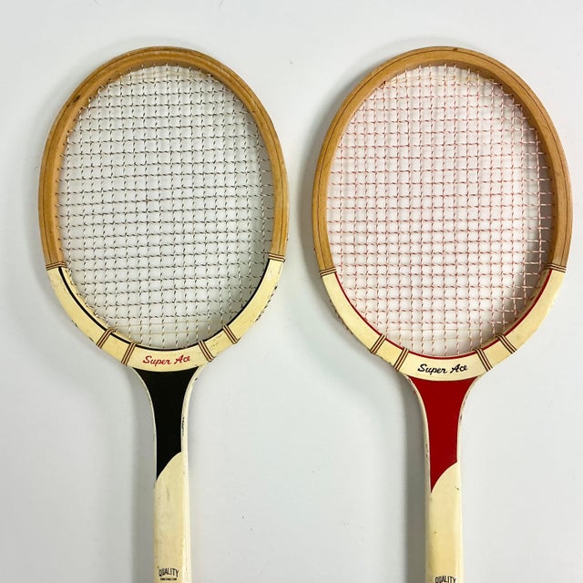 Wood Mid-Century Vintage Boho Chic Americana Wood Tennis Rackets - Set of 2. For Sale - Image 7 of 9