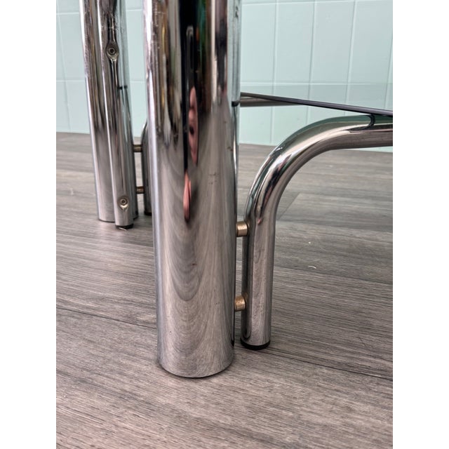 Italian Coffee Table in Chromed Steel and Smoked Glass, 1970s For Sale - Image 11 of 13