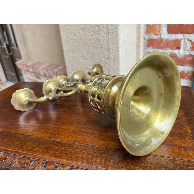 Antique French Brass Candelabra Baroque Revival Lion Sculptural Large C1890 For Sale - Image 12 of 18
