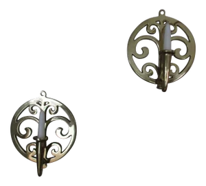 Vintage Brass Round Wall Scounce Candle Holders - a Pair
