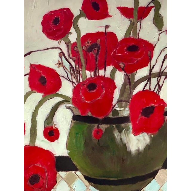 Abstract Red Poppies Floral Oil Painting | Chairish