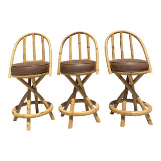 Real Bamboo Counter Stools With Twist Legs Set of Three For Sale