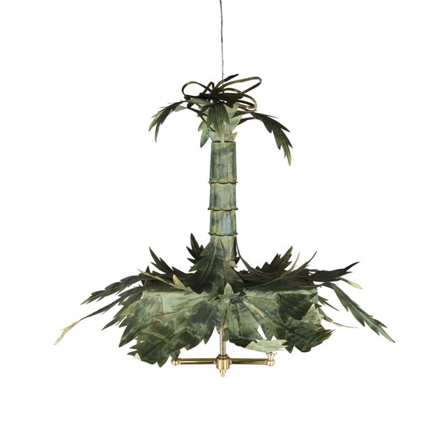 A Vintage Hollywood Regency-Style Bamboo Palm Tree Chandelier. For Sale - Image 9 of 11