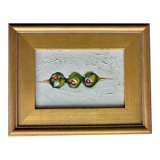 2025 Skewered Olives Oil Painting in New Plein Air Frame For Sale