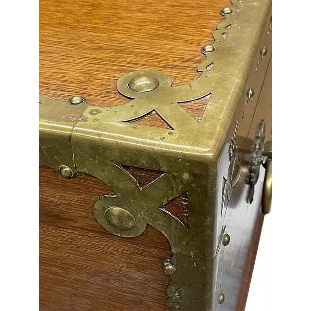 Blue Antique Camphor Wooden Chest with Brass, 1784 For Sale - Image 8 of 13