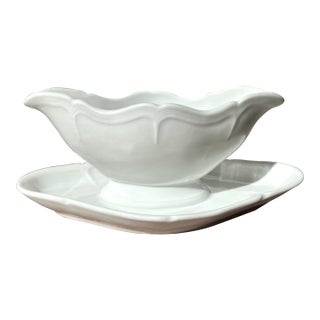 Vintage French White Porcelain Sauce/Gravy Boat For Sale