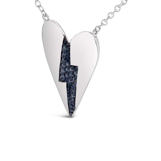 Contemporary .925 Sterling Silver Blue Diamond Broken Heart Pendant Necklace (H-I Color, I1-I2 Clarity) - 18" Inches For Sale - Image 3 of 5