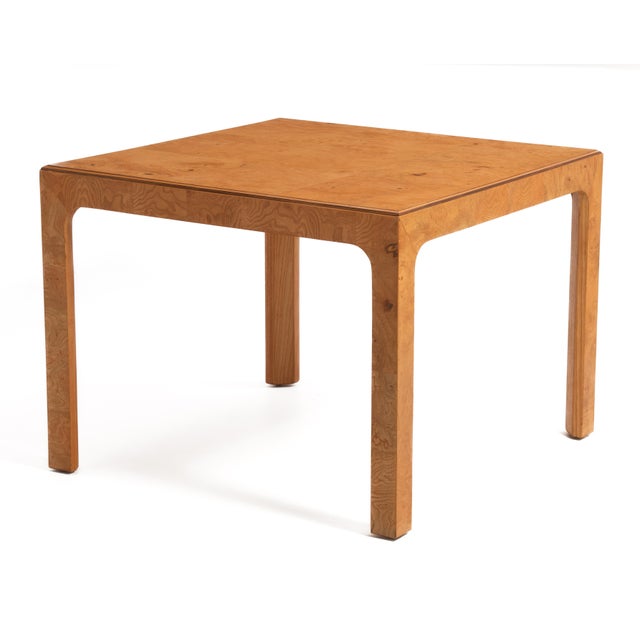 1970s Henredon Scene Two Olive Burl Square Parsons Table Mid Century Baughman For Sale - Image 5 of 11