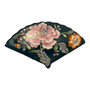 Mid 20th Century David Thomas Lamps & Accessories Green Ceramic Fan Shaped Dish With Lid Made in Macau