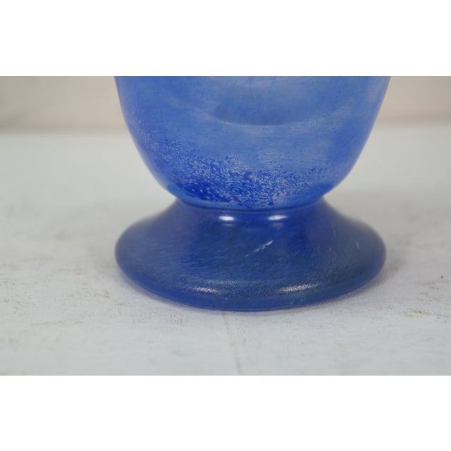 Vintage Hand Blown Blue Art Glass Jack in the Pulpit Flower Vase 8" For Sale - Image 10 of 13