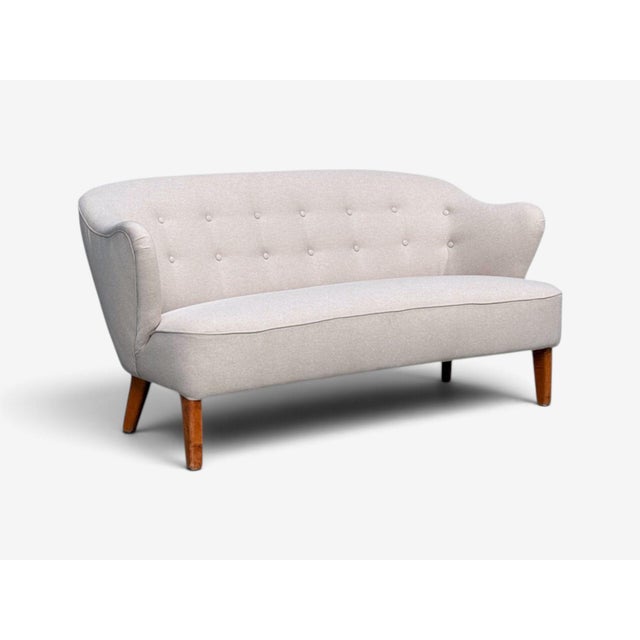Mid-Century Modern Flemming Lassen, Rare Sofa, Beige Fabric, Birch, Finland, 1950s For Sale - Image 3 of 12