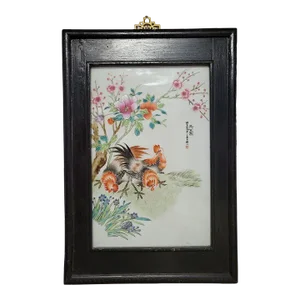 1980's Chinese Hand Painted Porcelain Rooster Chicken Painting