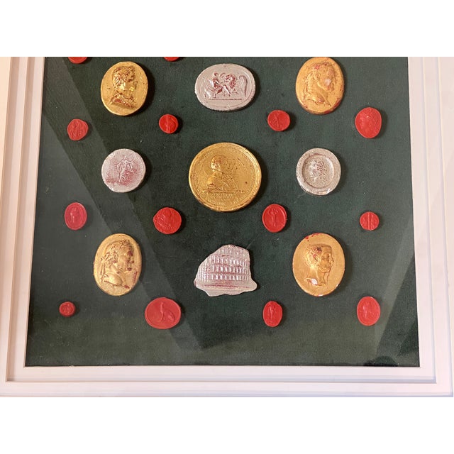 1950s Grand Tour Neoclassical Gilded & Red Plaster Intaglio Set in Silvered Modern Frame For Sale - Image 5 of 6