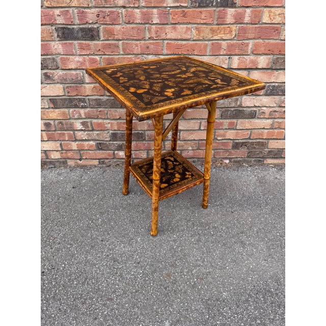 19th Century Decoupage Bamboo Side Table For Sale - Image 4 of 7