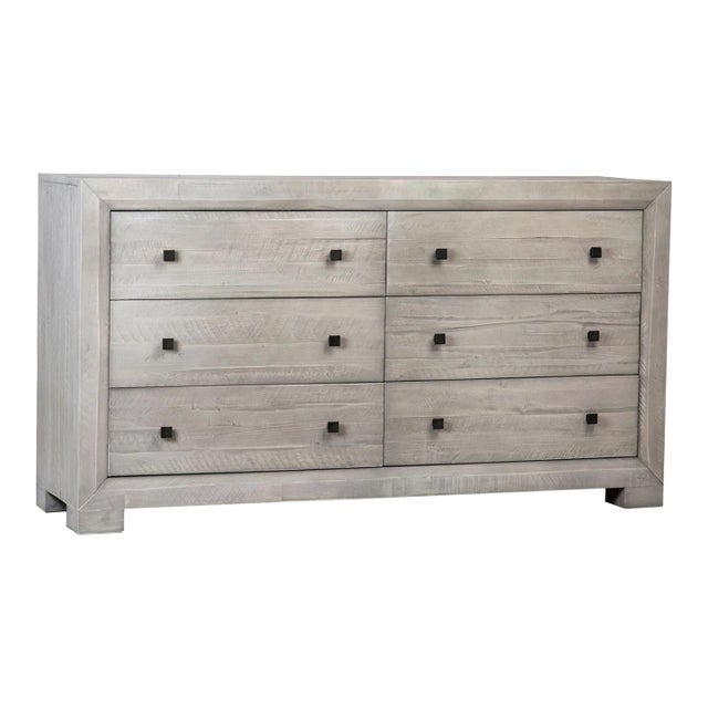 Grey Wash 6-Drawer Wood Dresser For Sale