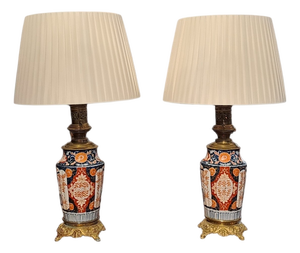 Japanese Imari Porcelain Lamps, Set of 2