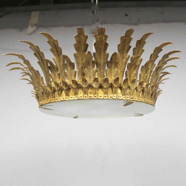 Gold Vintage Ceiling Lamp in Iron and Glass, 1960s For Sale - Image 8 of 8