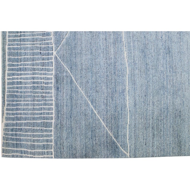 2010s Oversize Light Blue Modern Moroccan Style Handmade Abstract Wool Rug by Apadana For Sale - Image 4 of 11