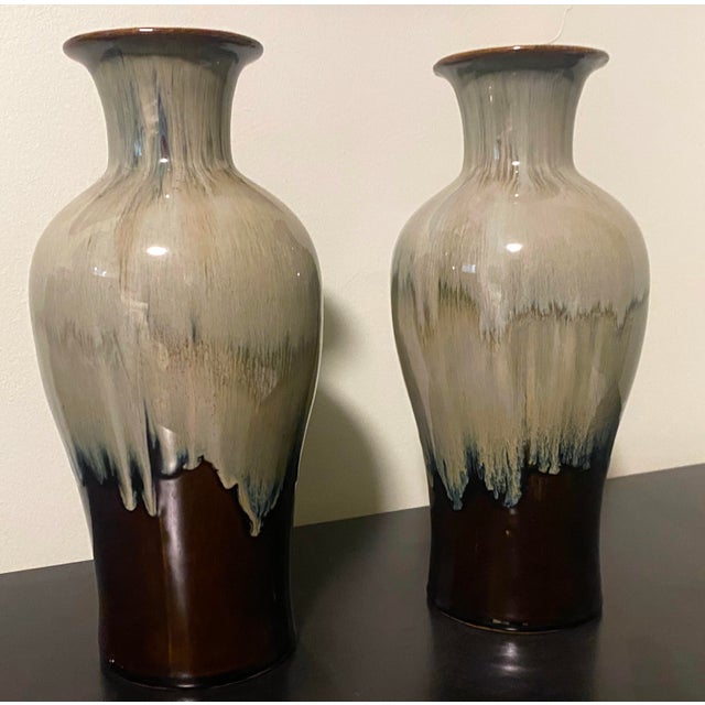 Ceramic Pair of Ombre Flambé Glazed Chinese Porcelain Vases Circa 1940s For Sale - Image 7 of 7