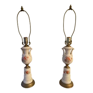 Pair of Early 19th Century Floral Ceramic Lamps With Arms