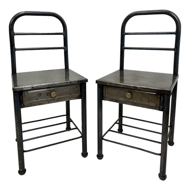 French Industrial Steel Nightstands, 1950s, Set of 2 For Sale