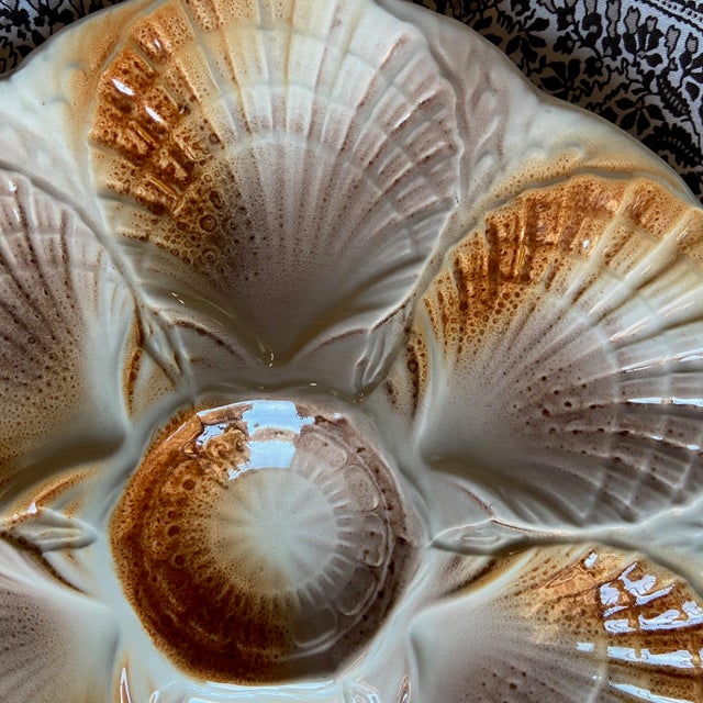1950s French Majolica Oyster Shell Plates from Sarreguemines, 1950s, Set of 6 For Sale - Image 5 of 10
