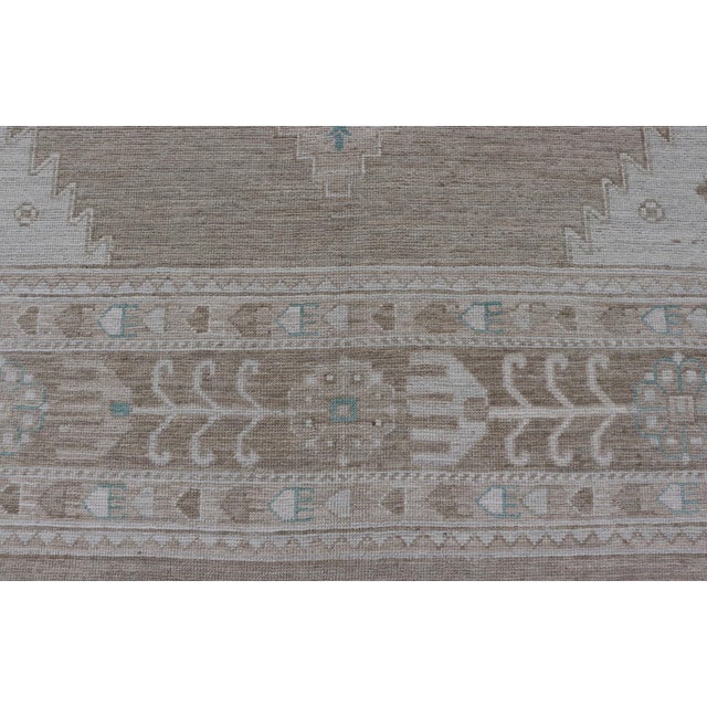 Oushak Rug With a Taupe Base and Soft Ivory, Light Blue Accents 10'0 X 14'4 For Sale - Image 9 of 12