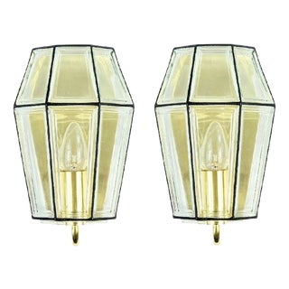 Mid-Century Modern Glass and Brass Wall Sconces from Limburg, Germany, 1960s, Set of 2 For Sale